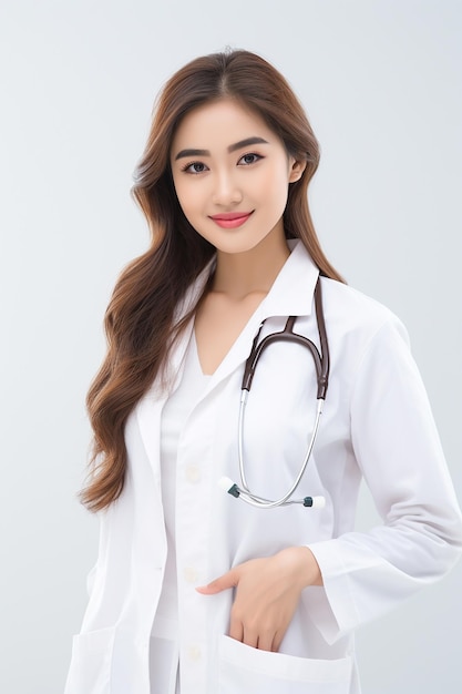 Asian female Doctor in white background