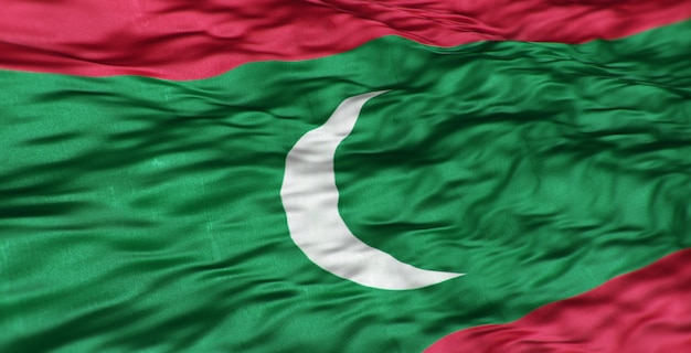 The Asian flag of the country of Maldives is wavy