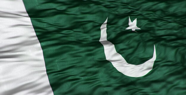 The Asian flag of the country of Pakistan is wavy