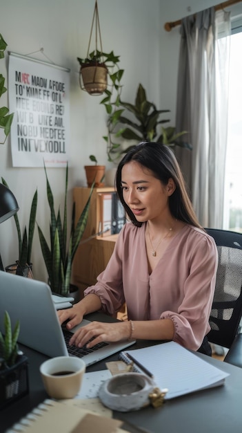 Asian freelance woman working at home and start up a small business