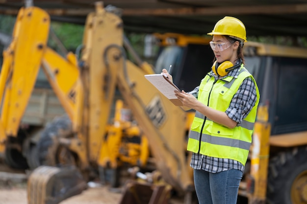 A asian girl construction engineer at construction site