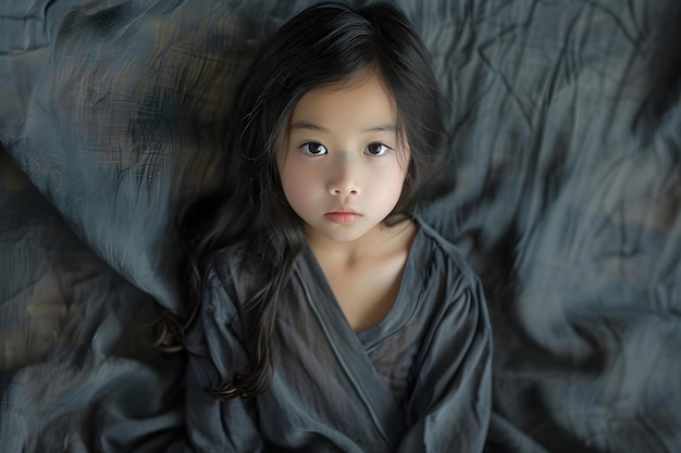 Asian girl in dark gray pajamas Concept Fashion Asian style Pajamas fashion Dark gray outfits