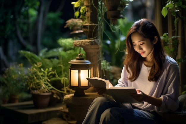 Asian Girl Holding Notepad Outdoors