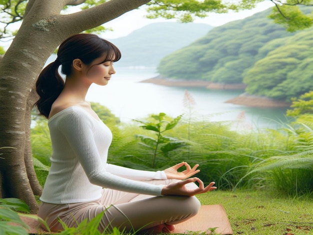 Asian girl meditating