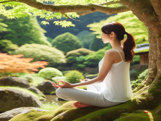 Asian girl meditating