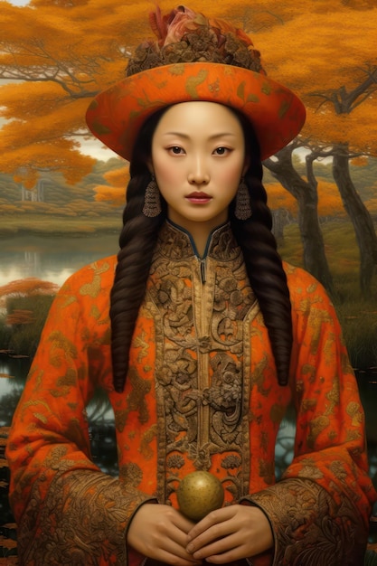 asian girl in traditional chinese dress painting