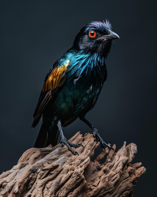 the Asian Glossy Starling standing on small root