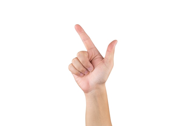 Asian hand shows and counts 7 finger on isolated white background with clipping path