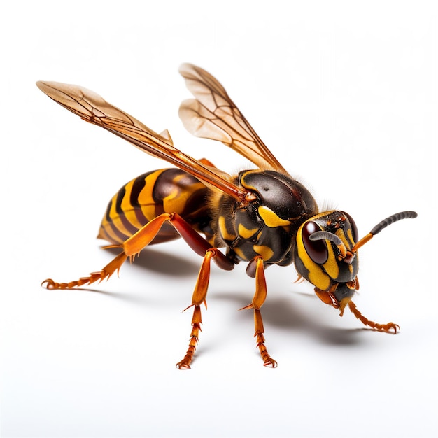 Asian hornet on white background insect closeup macro isolated yellow and black AI generate