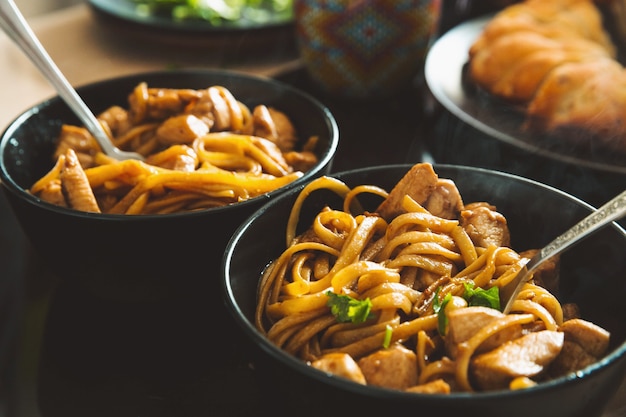 Asian hot noodle. chinese japanese korean traditional savory food.