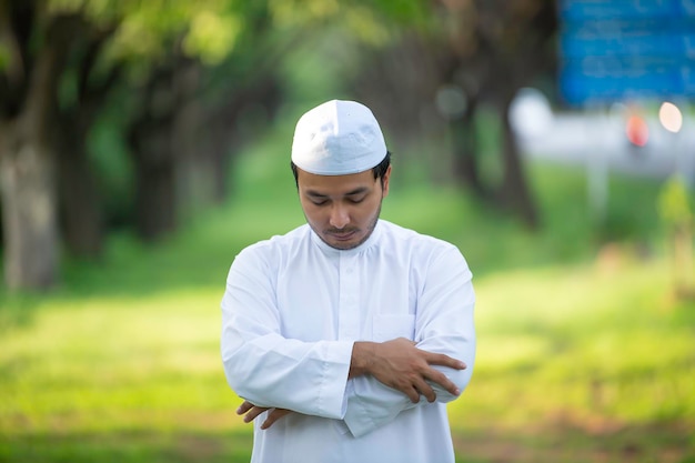 Asian islam man prayer,Young Muslim praying,Ramadan festival concept