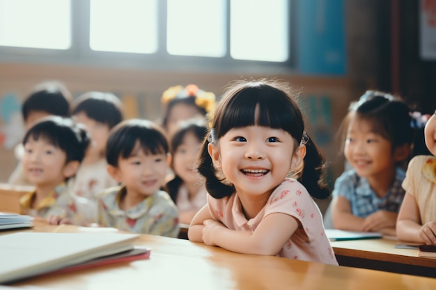 Asian kindergartners are paying attention in class