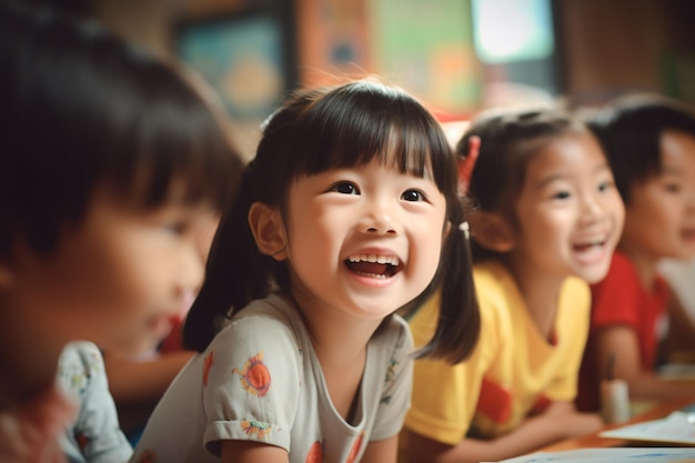 Asian kindergartners are paying attention in class