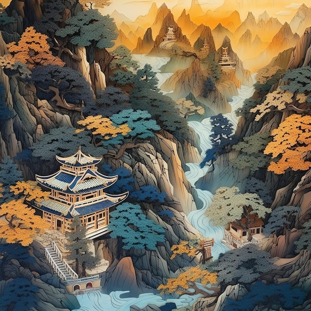 Asian landscape illustration