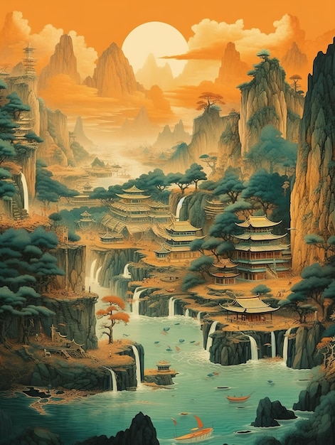 Asian landscape illustration