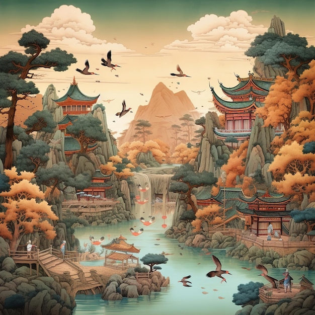 Asian landscape illustration