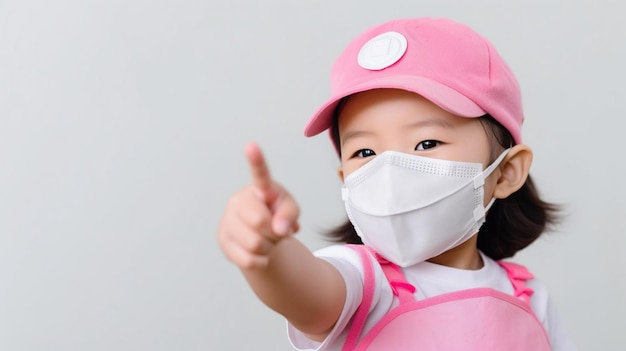 asian little girl wearing respirator mask