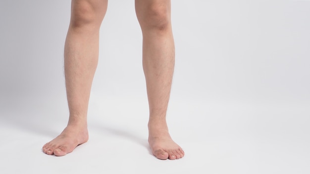 Asian Male barefoot is isolated on white background. studio shot picture.