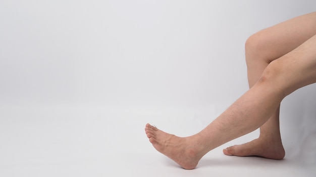 Asian Male barefoot is isolated on white background.