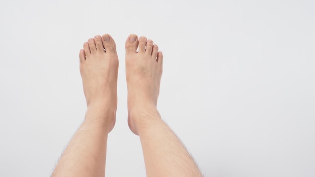 Asian Male barefoot is isolated on white background