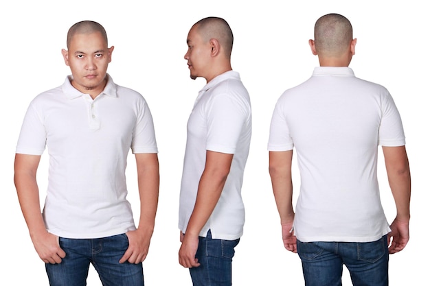 Asian male model wear plain white polo shirt mockup