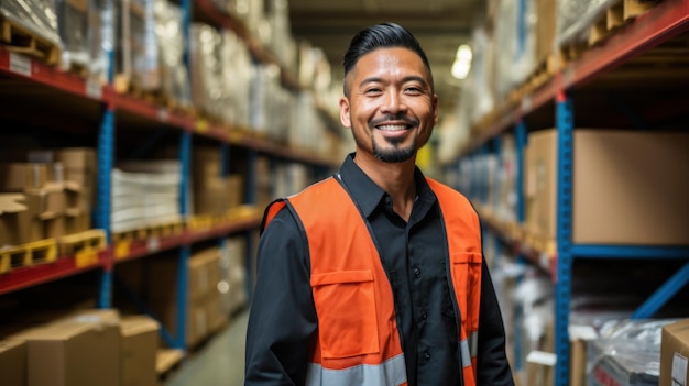 Asian male store worker and tablet working at warehouse distribution