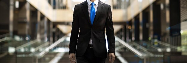 Photo asian man in black suit with royal blue tie