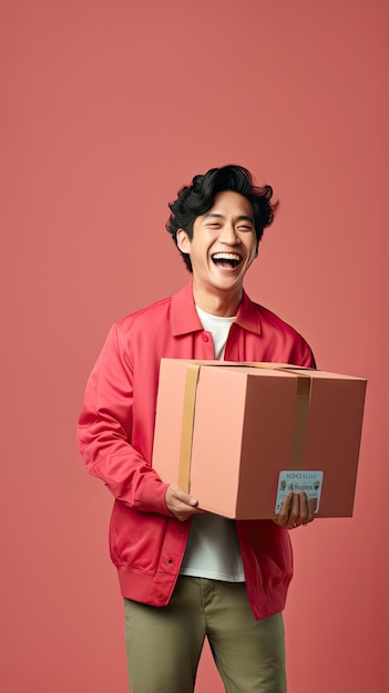 Asian man holding a box