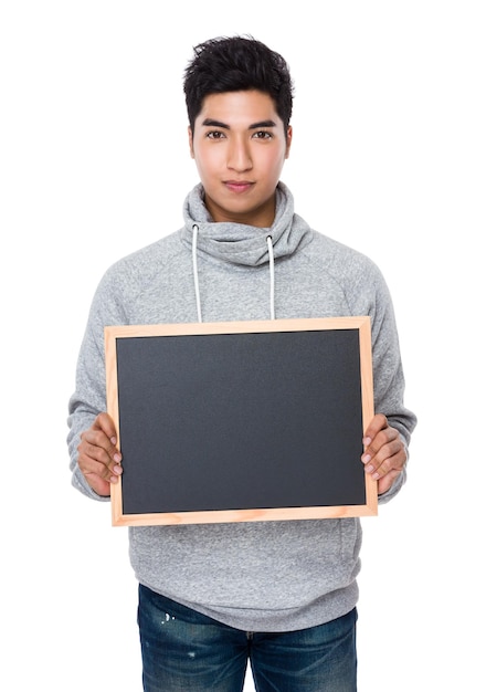 Asian man show with blackboard