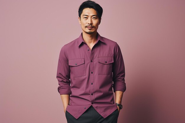 An Asian man wearing trendy fashion clothes