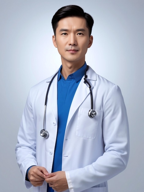 Asian Men Baby Doctor Wear Blue Uniform