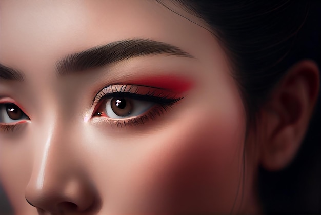 Asian model eye closeup with long eyelashes