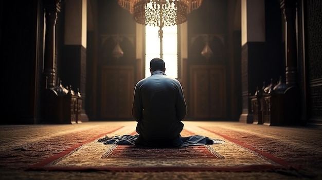 asian muslim man in praying position salat