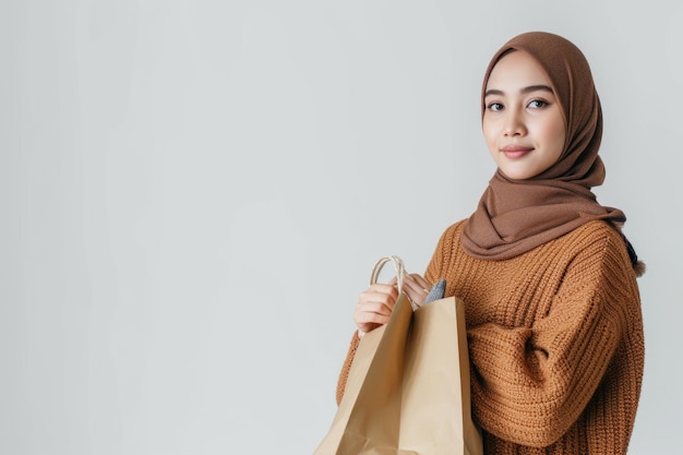 Asian Muslim woman celebrates World Consumer Rights Day