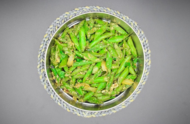 Asian Myanmar or Burmese green bean curry recipe Top view