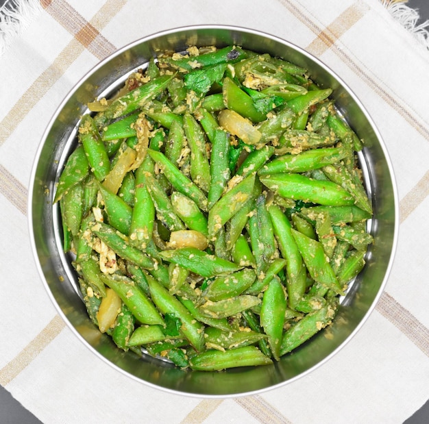 Asian Myanmar or Burmese green bean curry recipe Top view