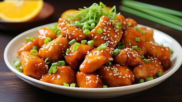 Asian orange chicken with green onions