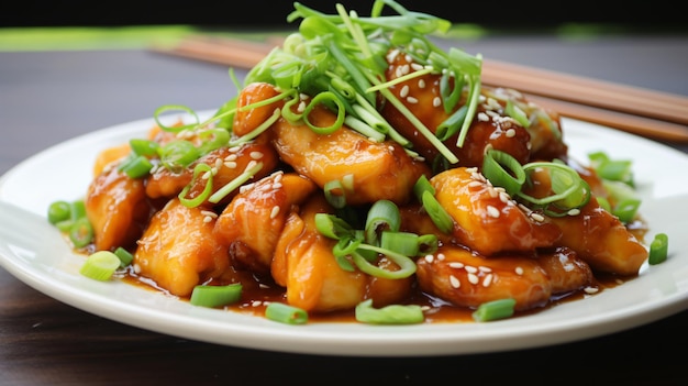 Asian orange chicken with green onions