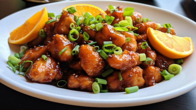 Asian orange chicken with green onions