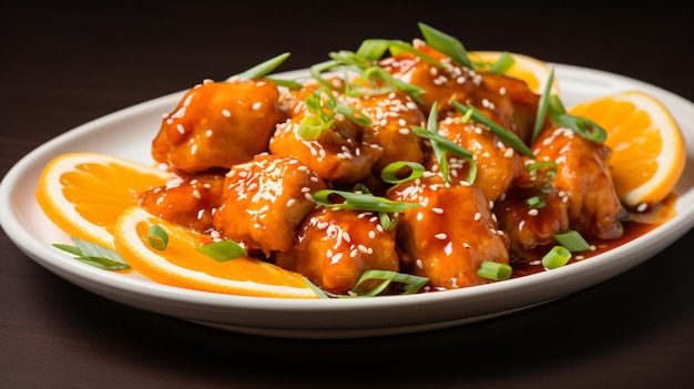 Asian orange chicken with green onions