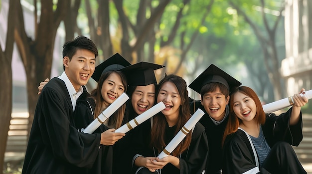 asian people in graduation gowns posing