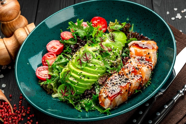 Asian salad with turkey and avocado