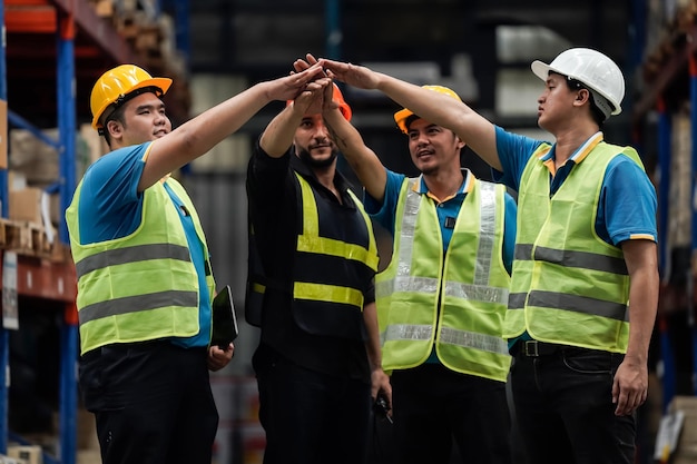 Asian sales staff team check stock in warehouse business idea