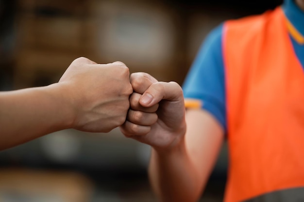 Asian sales staff team check stock in warehouse business idea