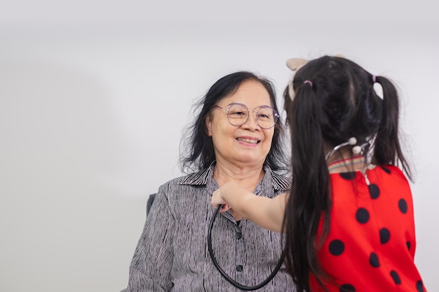 Asian senior women smile isolated over white background Happy feeling concept