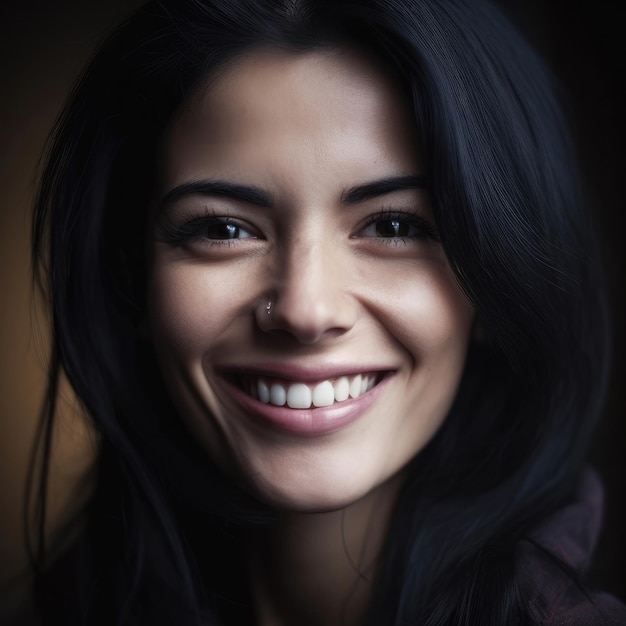 Asian smile woman with black hair studio shot