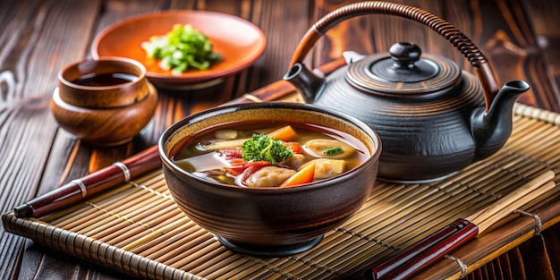 Asian soup served in a teapot japanese cuisine