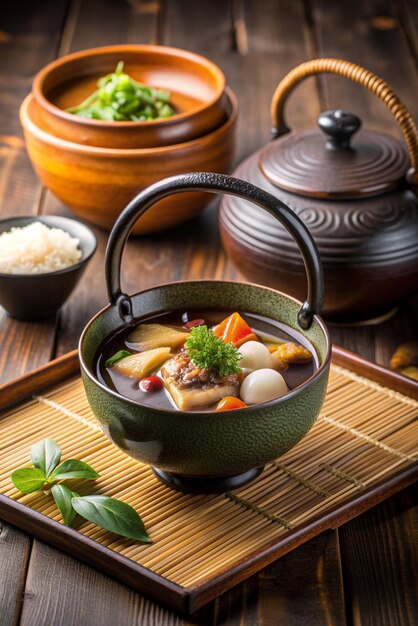 Asian soup served in a teapot japanese cuisine