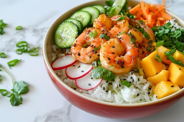 Asian Style Dish with Rice Shrimp and Mango