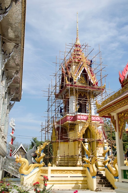 Asian thai worker people renovate and repair restore chedi at Wat Muang temple on January 25 2017 in Ang Thong Thailand